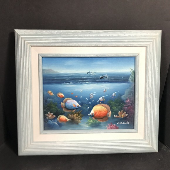 C. Benolt oil painting, original, tropical fish aquarium Signed Fine Art - Picture 1 of 16